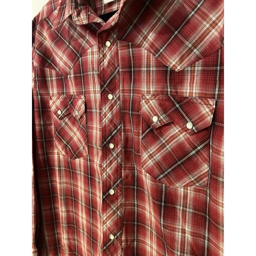 Wrangler Shirt Men Large‎ Red Plaid Western Pearl Snap Long Sleeve Lightweight